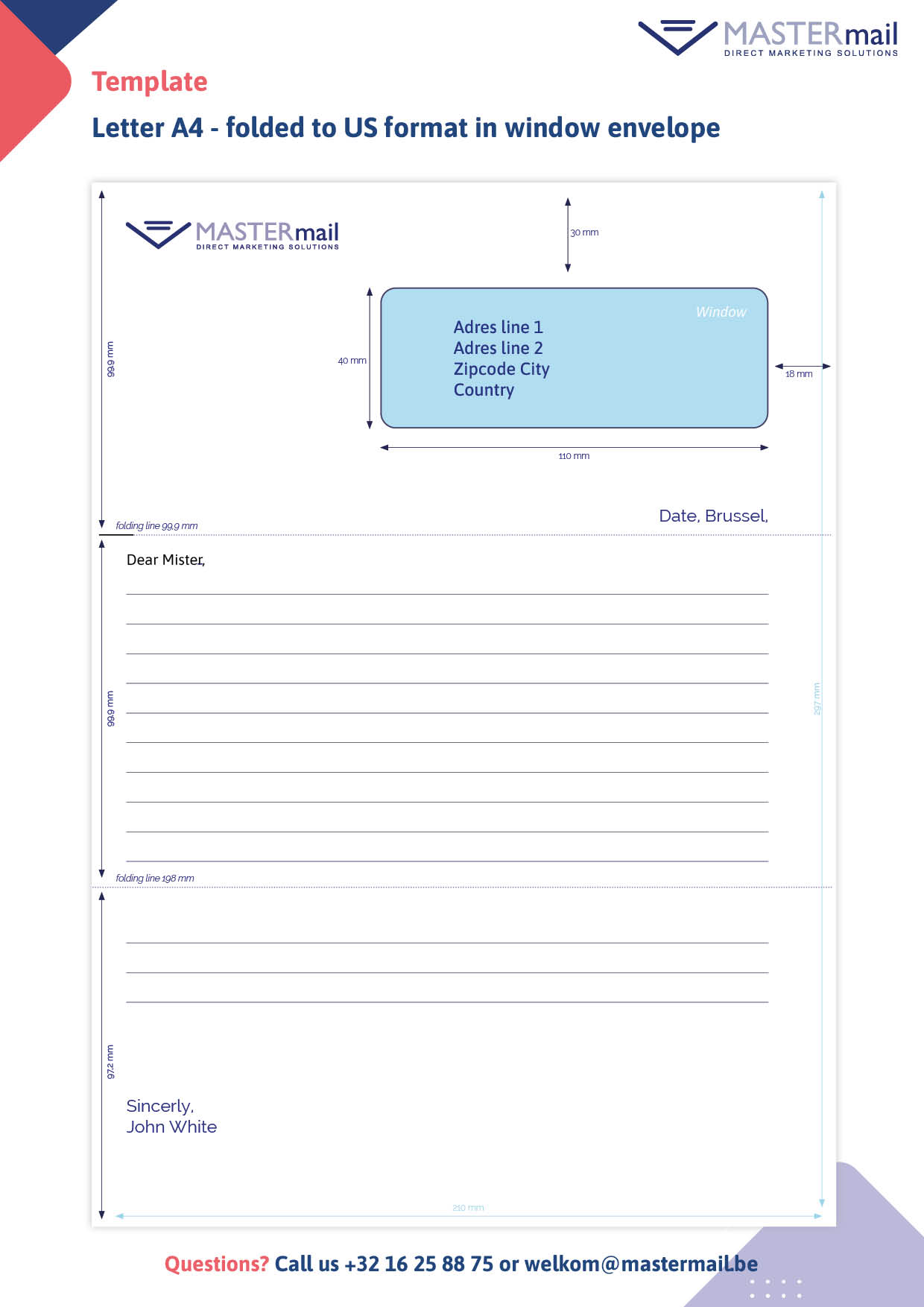 MASTERmail Template Letter A4 folded to US format for bpost