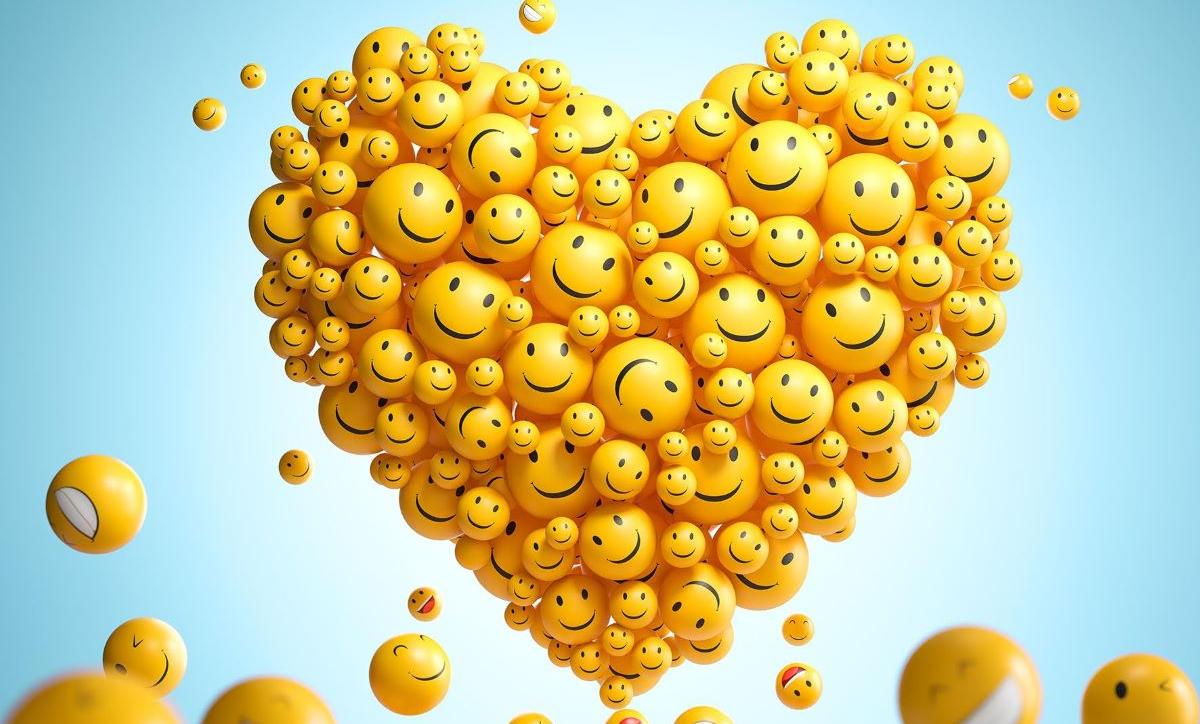 Hartje van gele bolletjes met een vrolijk gezichtje